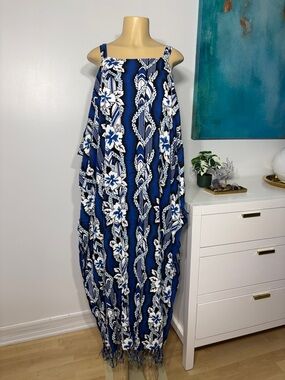 Blue & White Floral Maxi Dress with Spaghetti Straps